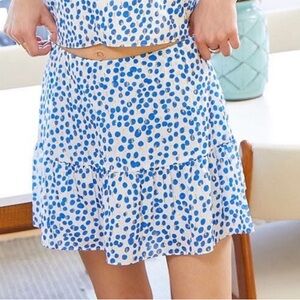 Amanda Uprichard Mackey Skort XS – Blue & White Ruffle Hem Mini